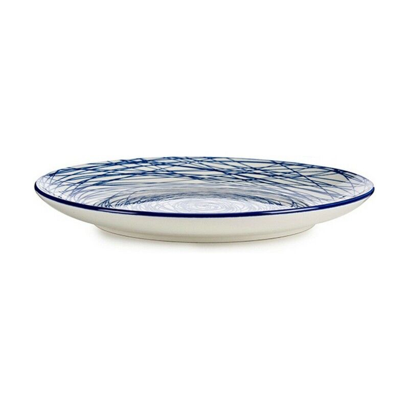 Flat plate Stripes Porcelain Blue White 24 x 2,8 x 24 cm |  Plates,...