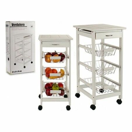 Vegetable trolley Kinvara White Metal Pine Tile 37 x 76 x 37 cm 3 t...