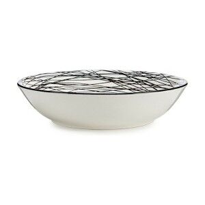 Assiette creuse Vessia Blanc Noir Porcelaine Rayures 20 x 4,7 x 20 ...