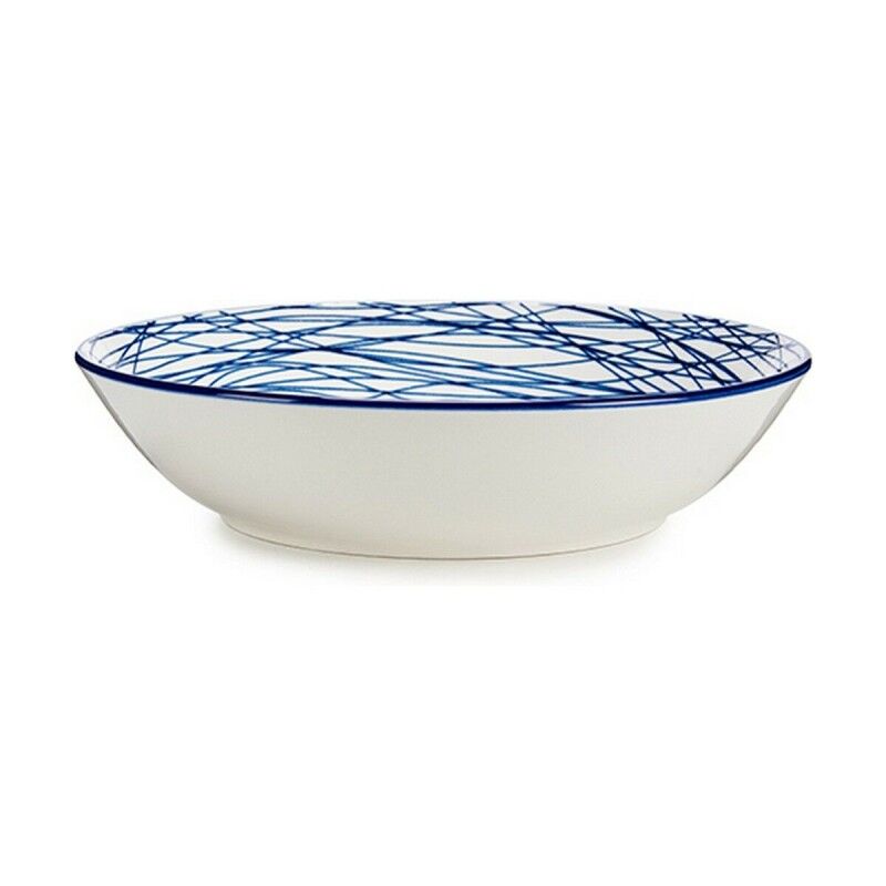 Assiette creuse Vessia Bleu Blanc Porcelaine Rayures 20 x 4,7 x 20 ...