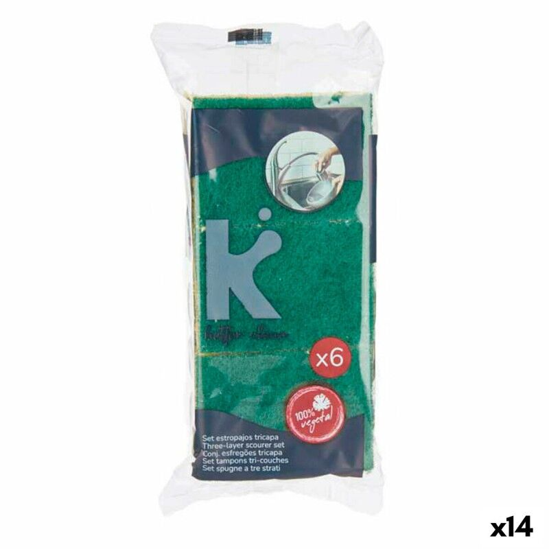 Set of scourers Yellow Green Cellulose Abrasive fibre 9 x 5,5 x 2,5...