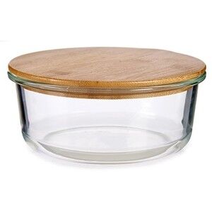 Round Lunch Box with Lid Vivalto Transparent Bamboo Borosilicate Gl...