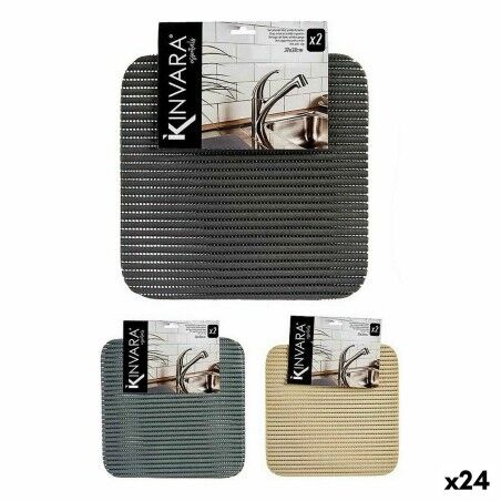 Non-slip Mat Kinvara White Dark grey Plastic 32 x 32 cm Set 2 Piece...