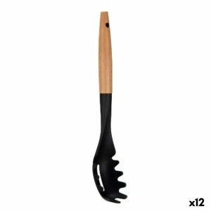 Cuillère de service pour les pâtes Kinvara Noir Naturel Bois Plastique 6 x 33,5 x 6 cm 6 x 33,5 cm (12 Unités)