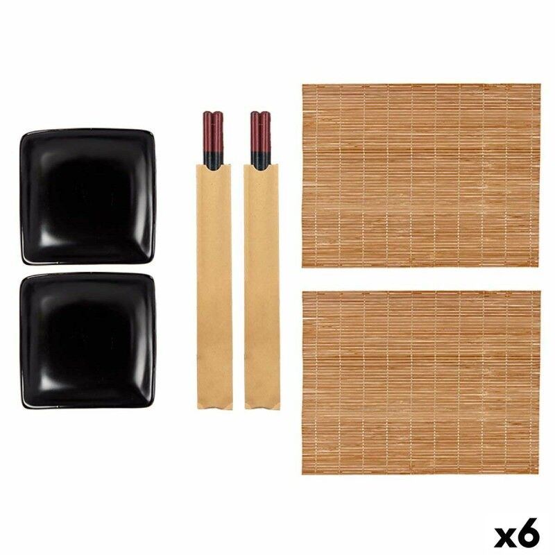 Sushi Set Kinvara Black Ceramic Bamboo 20,5 x 3 x 27 cm (6 Pieces) ...