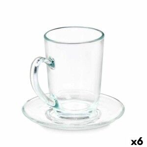 Cup with Plate Vivalto Transparent Glass 200 ml (6 Units) |  Cups a...