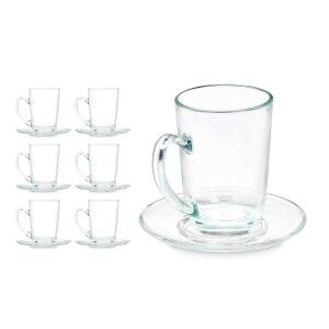 Cup with Plate Vivalto Transparent Glass 200 ml (6 Units) |  Cups a...