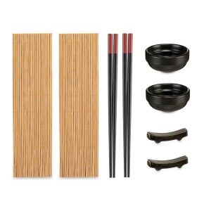Set de sushi Kinvara Noir Naturel Bambou Vaisselle 16,5 x 3 x 30 cm...