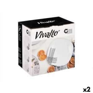 Assiettes Vivalto Blanc Noir Verre opalin Rayures 18 Pièces (2 Unit...