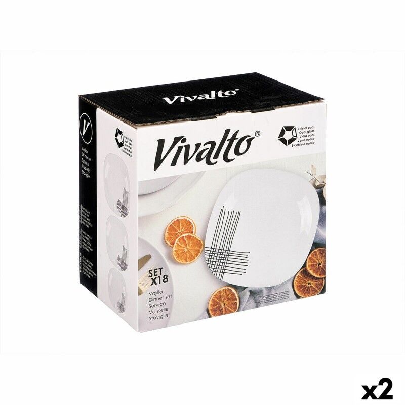 Geschirr Vivalto Weiß Schwarz Opalglas Streifen 18 Stücke (2 Stück)...