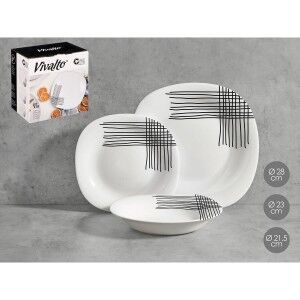 Assiettes Vivalto Blanc Noir Verre opalin Rayures 18 Pièces (2 Unit...