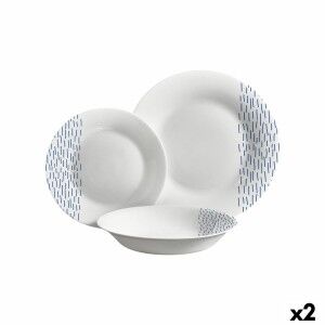 Assiettes Vivalto Bleu Blanc Verre opalin Pluie 18 Pièces (2 Unités...