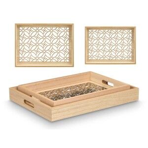 Tablettset Gift Decor Braun Durchsichtig Holz Glas Blume 2 Stücke