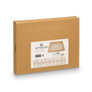 Set of trays Gift Decor Brown Transparent Wood Glass Flower 2 Pieces