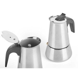 Italian Coffee Pot Kinvara Black Silver Steel Plastic 4 Cups