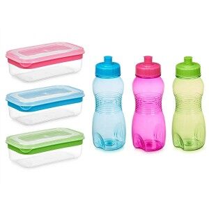 Brotzeitdose mit Flasche Leknes Blau grün Rosa Polyäthylen Polyprop...
