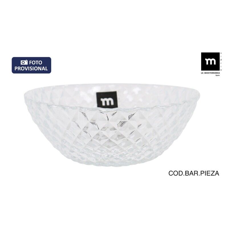 Salad Bowl La Mediterránea Diamond Transparent Glass Ø 22 cm (6 Units)