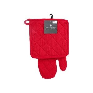 Oven Gloves and Pot Holder Set Atmosphera Red Cotton |  Kitchen lin...