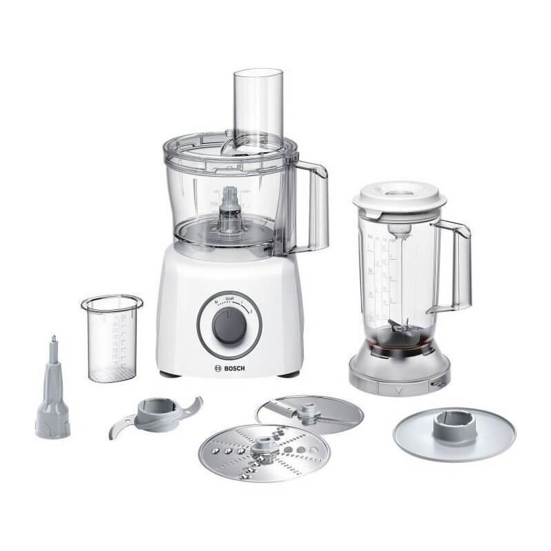 Robot culinaire Bosch: bol, lentille, lames et accessoires en métal; set mixeur/blender complet haut de gamme.