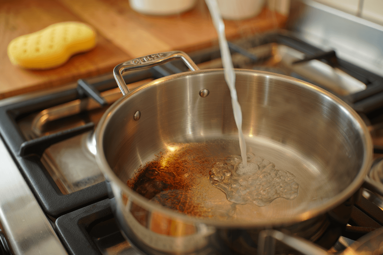 Nettoyage d'une casserole au vinaigre blanc