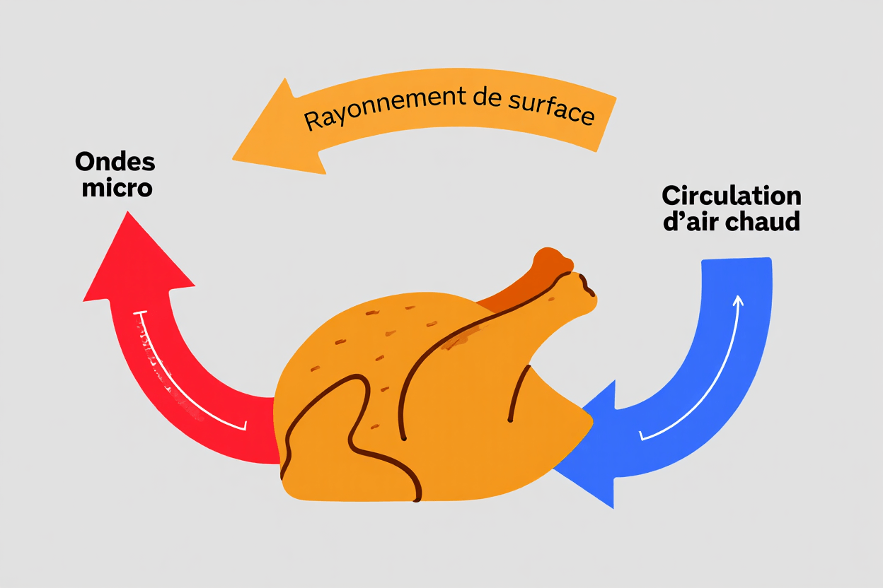 Trois modes de transfert thermique dans micro-ondes combiné